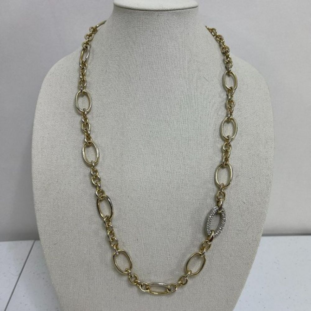 Banana Republic Chain Necklace Rhinestone Gold Tone Chunky Link Long Oval